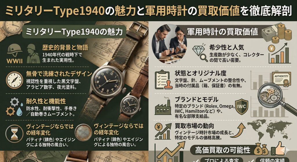 ミリタリーType1940の魅力と軍用時計の買取価値を徹底解剖